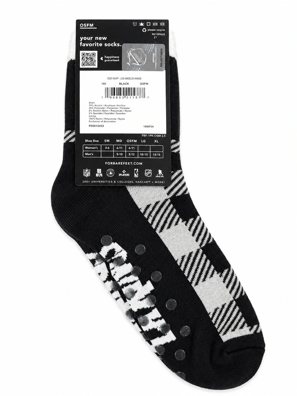 For Bare Feet Black & Gray LA Gripper Crew Socks - Picture 2 of 3